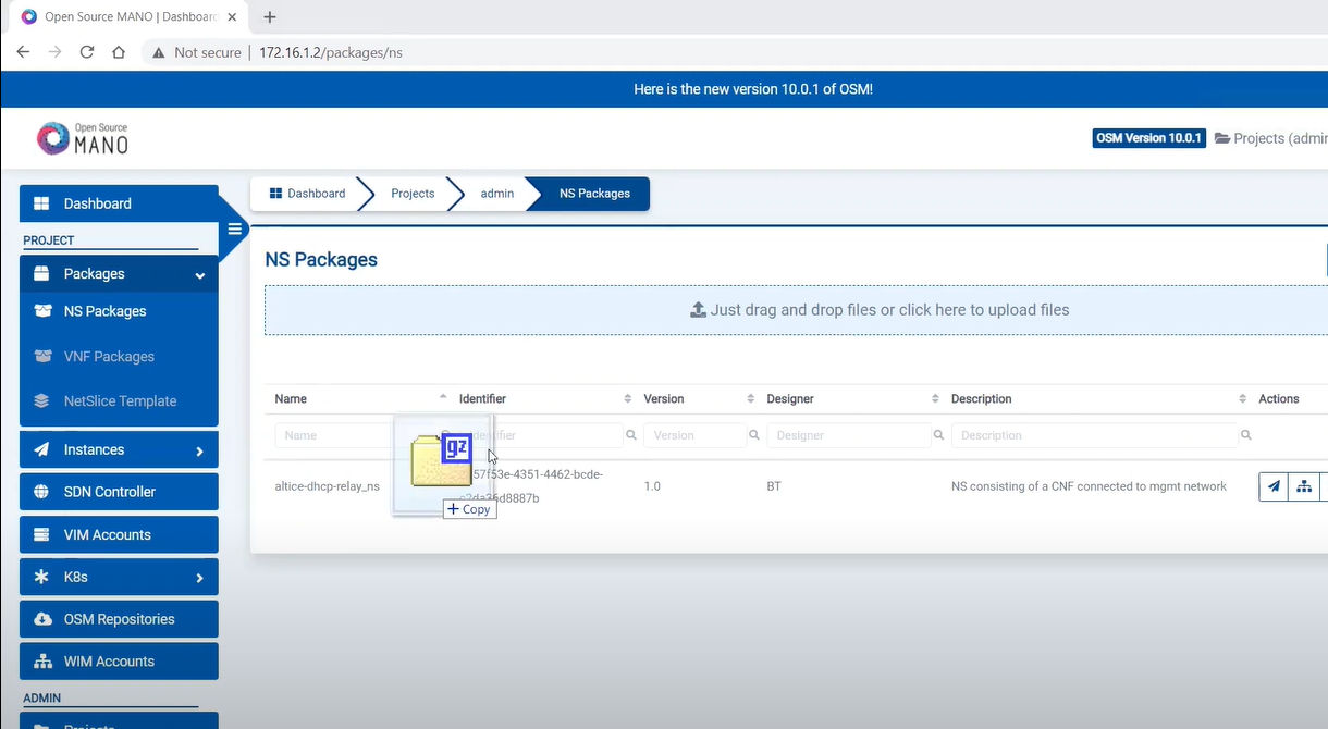 ONF NS package onboarding